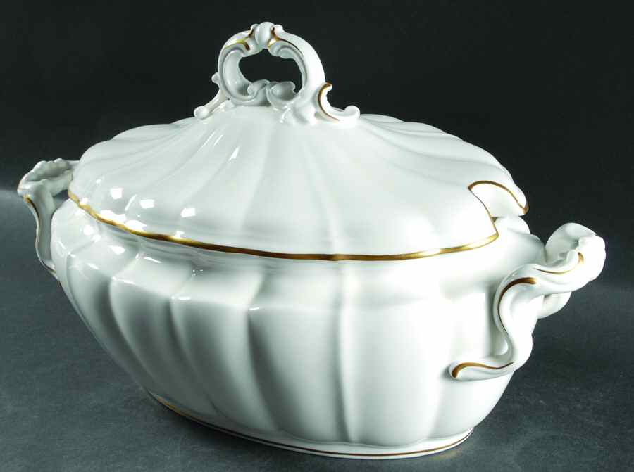 White & Gold Oval Tureen & Lid by Royal Worcester-1