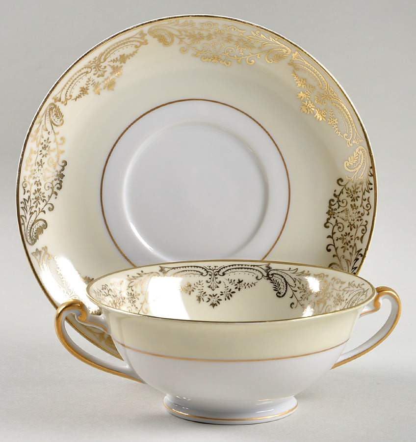RNS13 Footed Cream Soup Bowl & Saucer Set by Ransom (Japan)-1