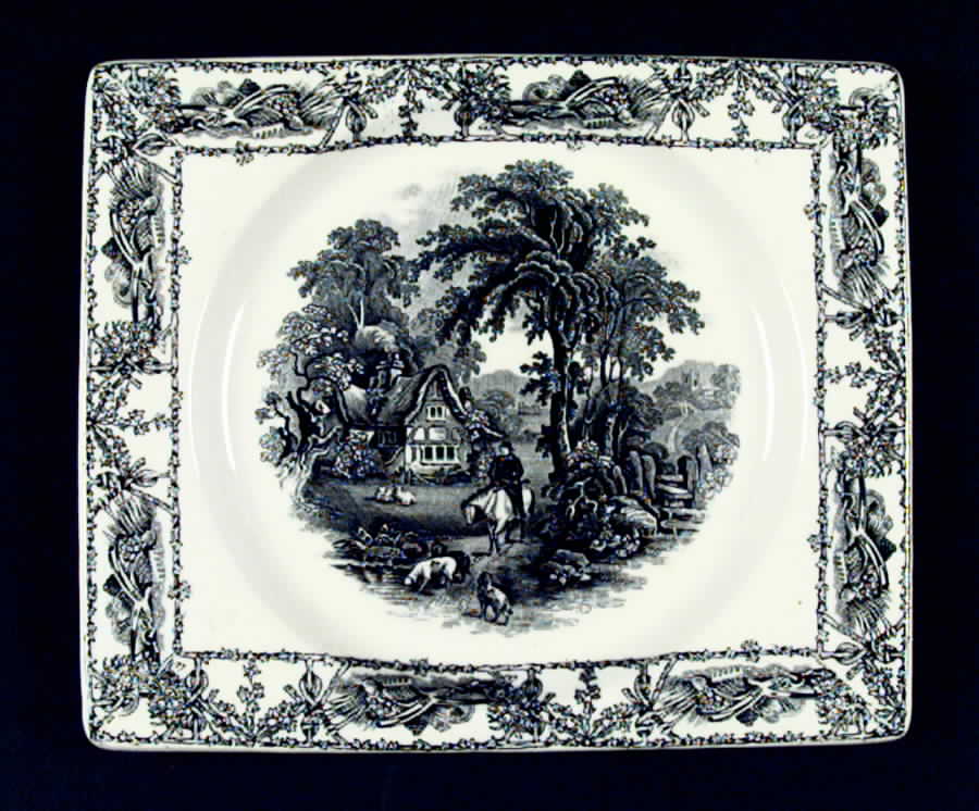 Rural Scenes Black Luncheon Plate by Arthur J Wilkinson-1