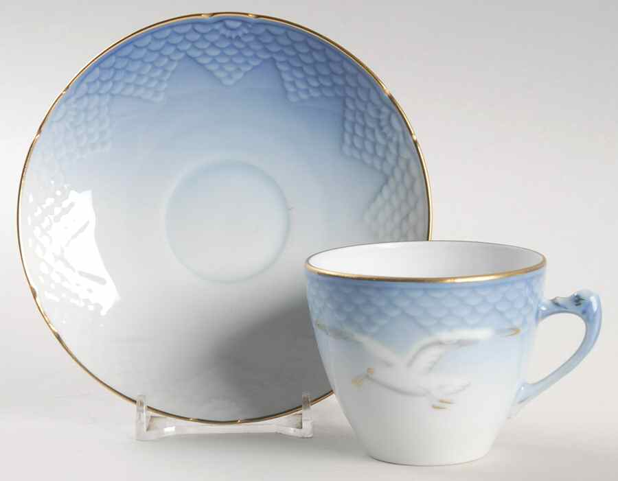 Seagull Flat Demitasse Cup & Saucer Set by Royal Copenhagen-1