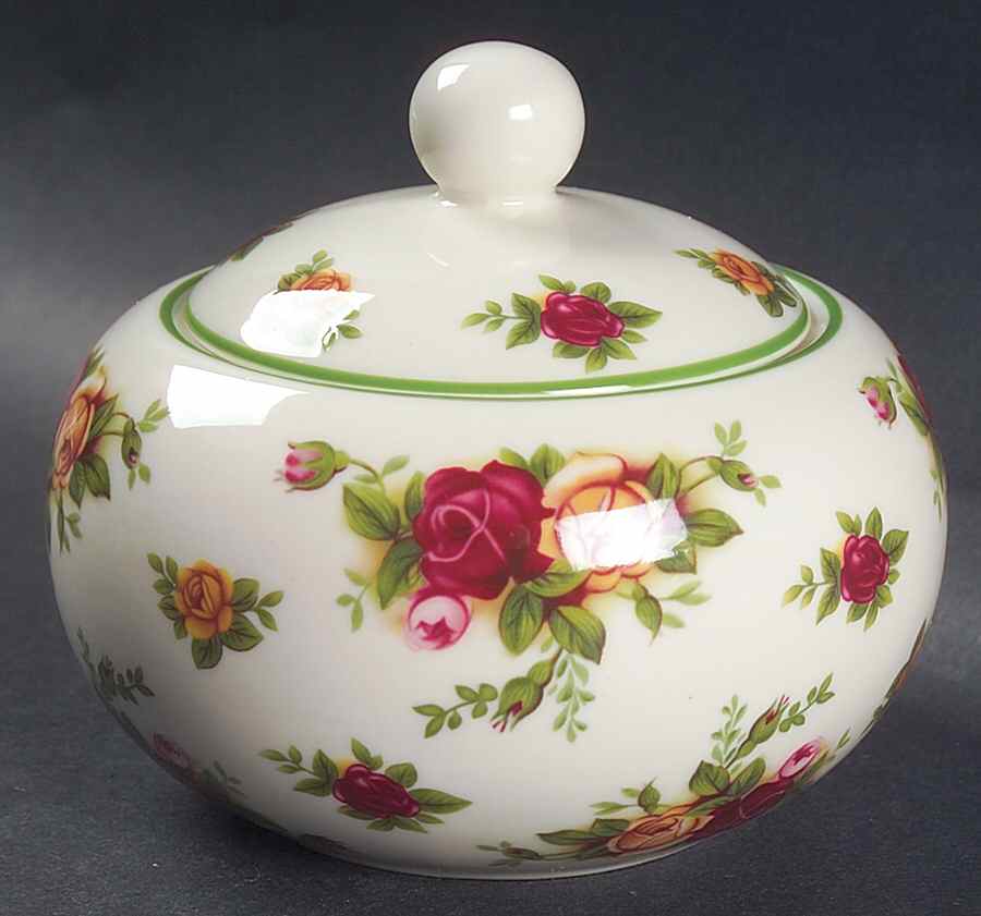 Old Country Roses Cream (Green Trim) Sugar Bowl & Lid by Royal Albert-1