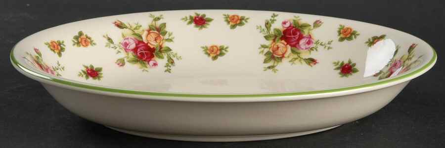 Old Country Roses Cream (Green Trim) 10" Oval Vegetable Bowl by Royal Albert-1