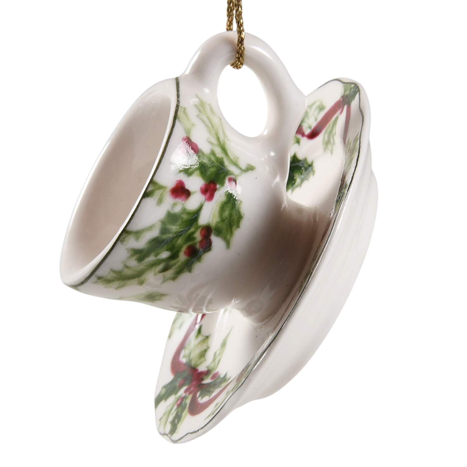 The Holly and The Ivy Teacup & Saucer Ornament by Royal Gallery-1