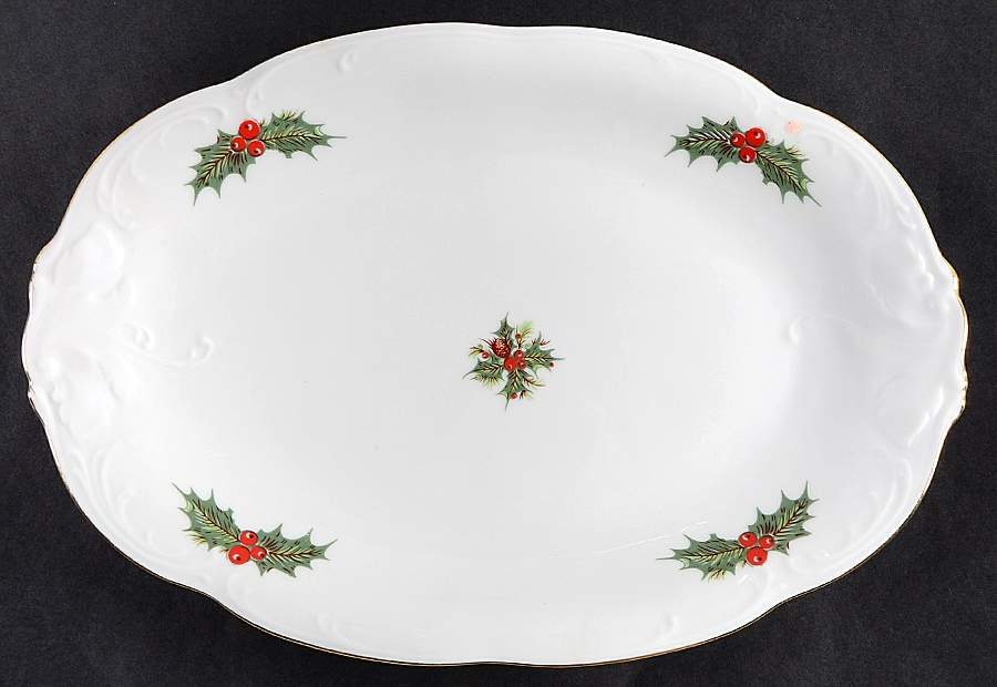 Holiday Holly 11" Oval Serving Platter by Royal Kent (Poland)-1
