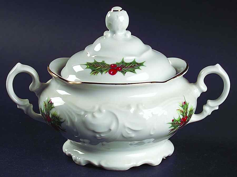 Holiday Holly Sugar Bowl & Lid by Royal Kent (Poland)-1
