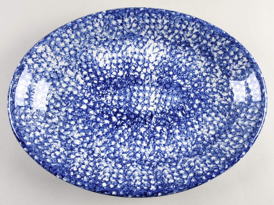 Sponge Blue 15" Oval Serving Platter by Roma (New York)-1