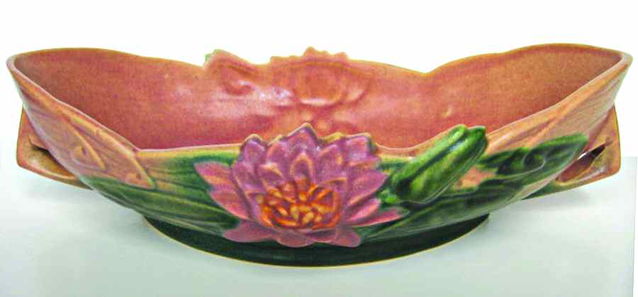 Water Lily Pink Green Centerpiece/Console Bowl by Roseville-1