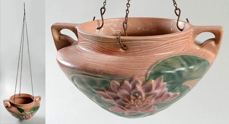 Water Lily Pink Green 5" Hanging Planter by Roseville-1