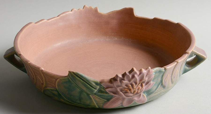 Water Lily Pink Green 10" Centerpiece/Console Bowl by Roseville-1