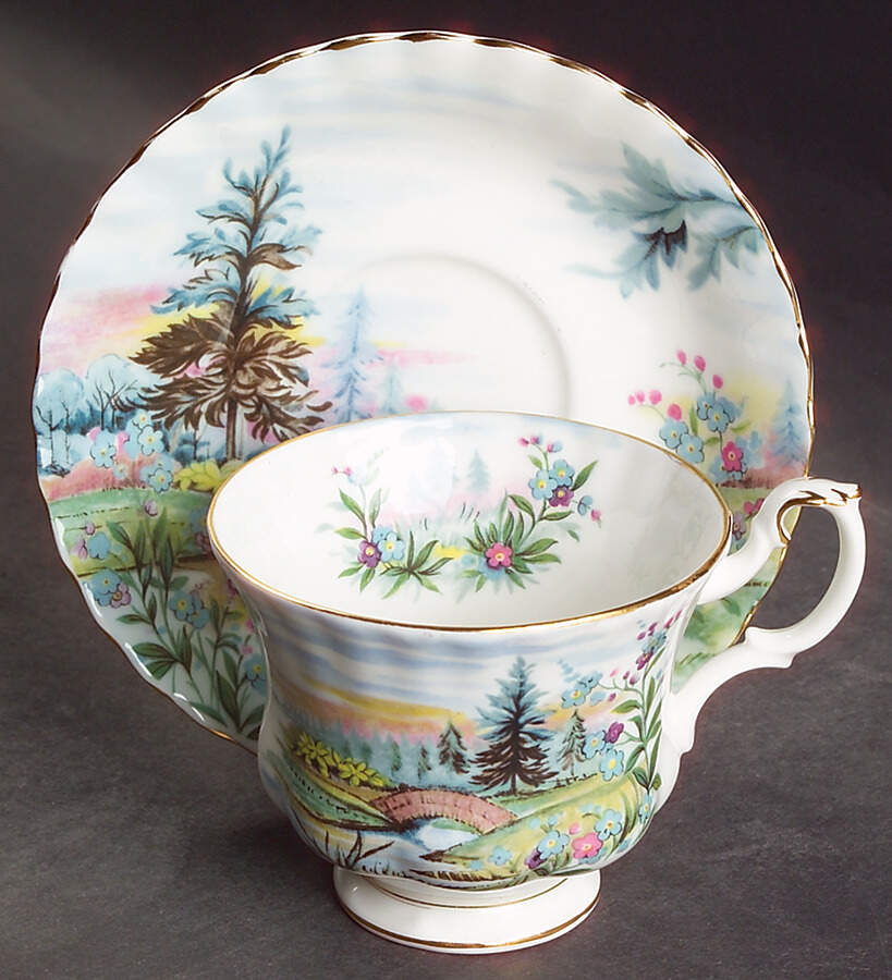 Country Scenes Footed Cup & Saucer Set by Royal Albert-1