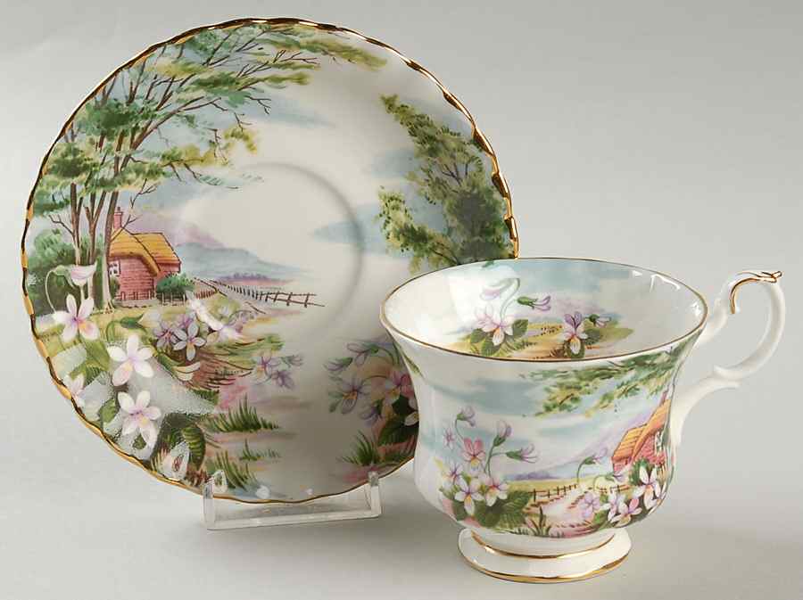 Country Scenes Footed Cup & Saucer Set by Royal Albert-1
