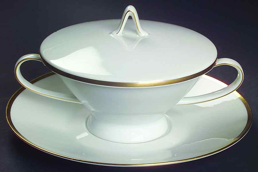 Classic Gold Cream Soup Bowl & Saucer Set with Lid by Rosenthal - Continental-1