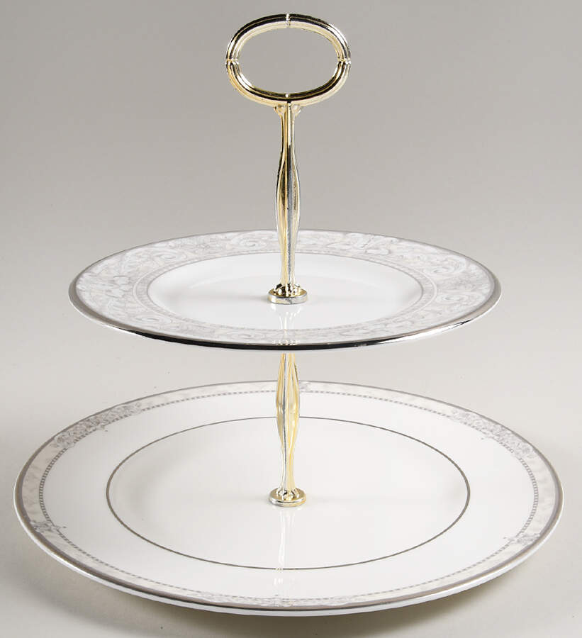 Naples Platinum 6 5/8"-10"  2 Tiered Serving Tray (Dp, Sp) HC by Royal Doulton-1