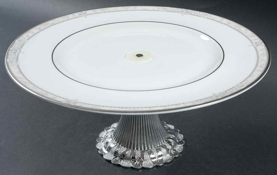 Naples Platinum Cake Stand with 4"-5" Metal Pedestal  Hc by Royal Doulton-1