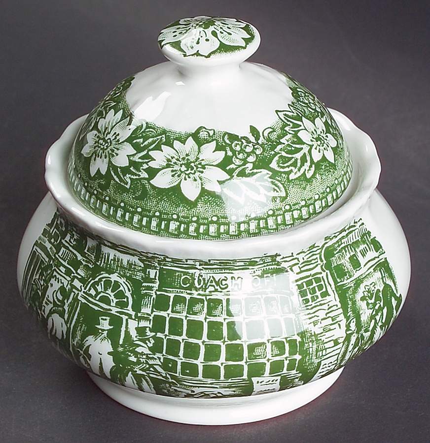 Coaching Taverns Green Mini Sugar Bowl & Lid by Royal Tudor-1