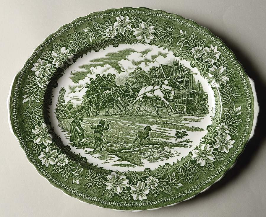 Coaching Taverns Green 12" Oval Serving Platter by Royal Tudor-1
