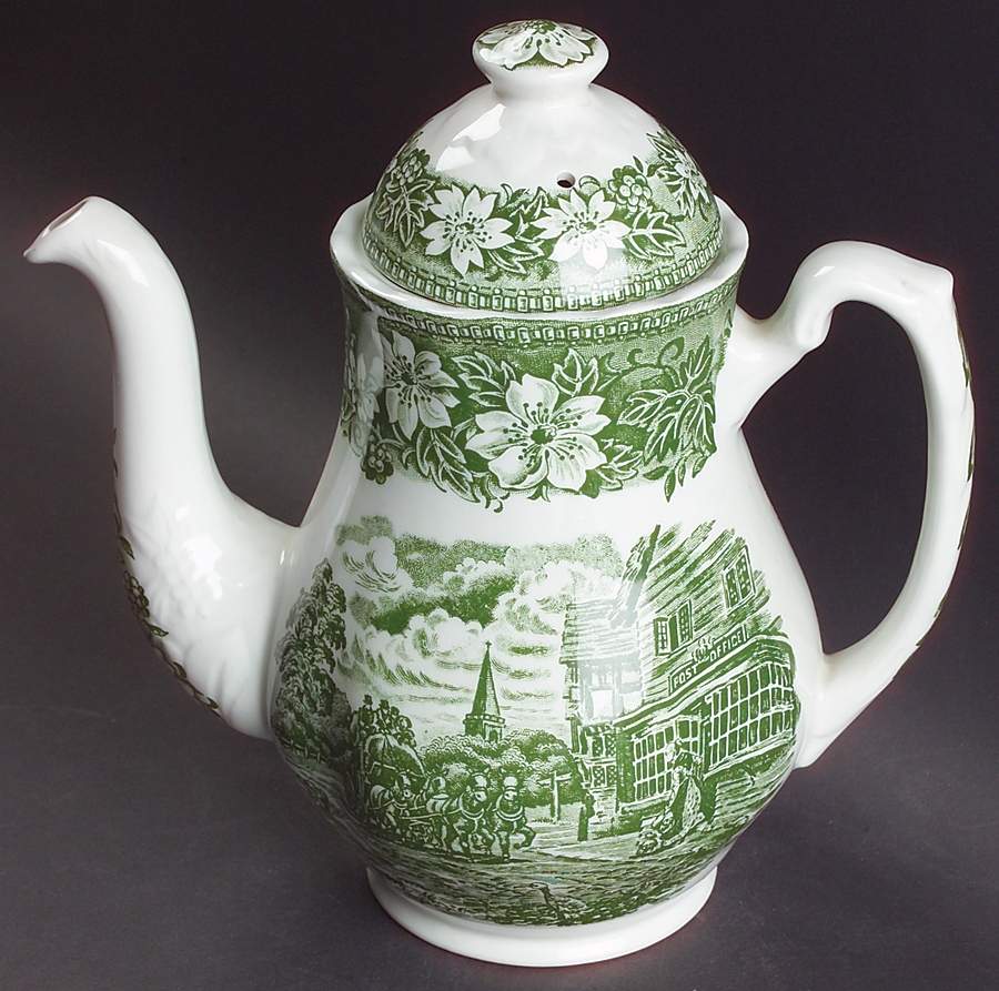 Coaching Taverns Green Coffee Pot & Lid by Royal Tudor-1