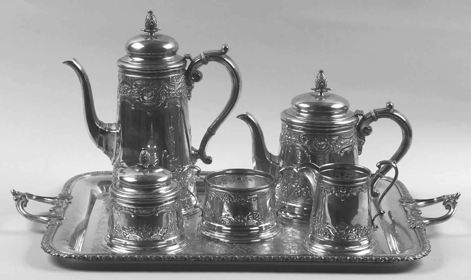 5450 (Sterling, Hollowware) 5 Piece Tea Set with Complimentary Silverplate Tray by Reed & Barton-1