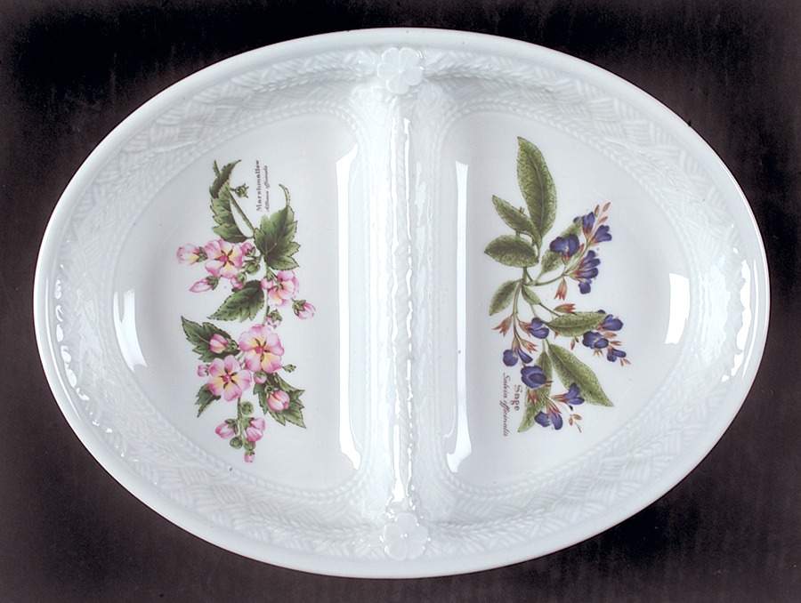 Somerset Flowers 12" Oval Divided Vegetable Bowl by Royal Worcester-1