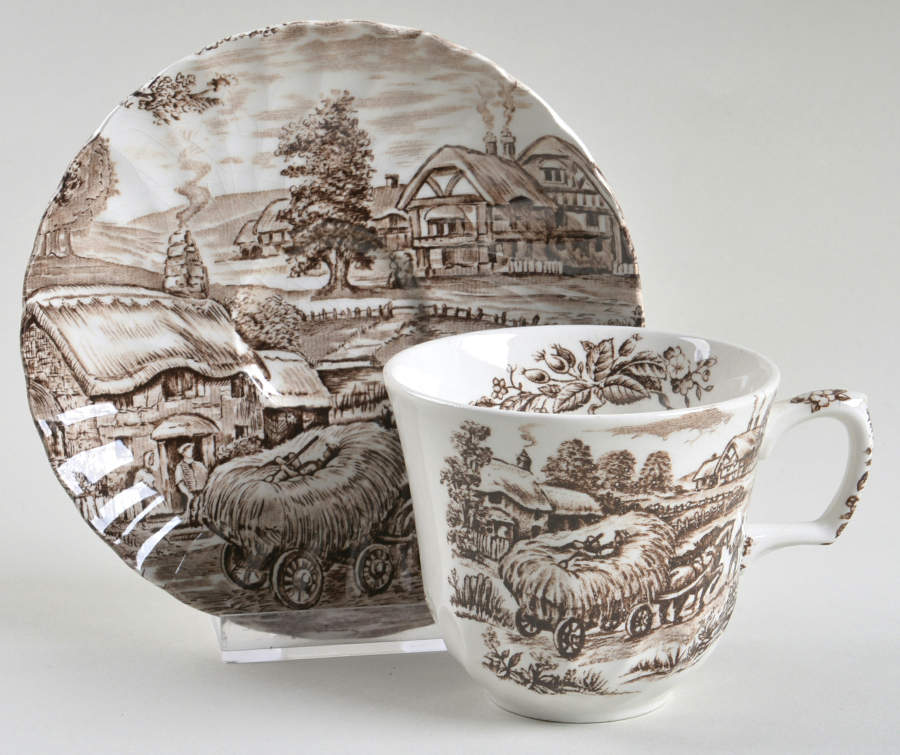 Hayride Brown Flat Cup & Saucer Set by Ridgway (Ridgways)-1