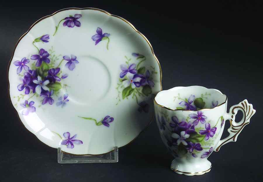 Spring Violets Footed Demitasse Cup & Saucer Set by Rossetti-1