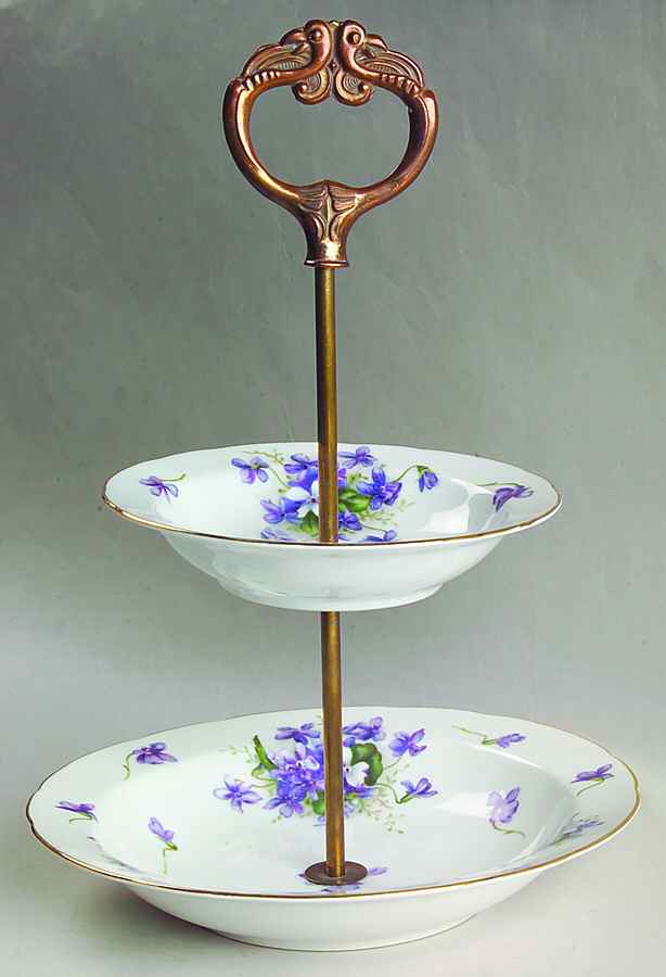 Spring Violets 2-Tiered Serving Tray (Rimmed Fruit & Soup Bowl) by Rossetti-1