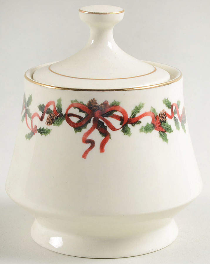 Holiday Ribbons Sugar Bowl & Lid by Retroneu-1