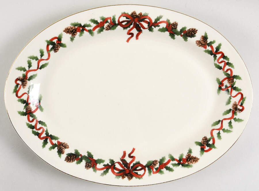 Holiday Ribbons 14" Oval Serving Platter by Retroneu-1