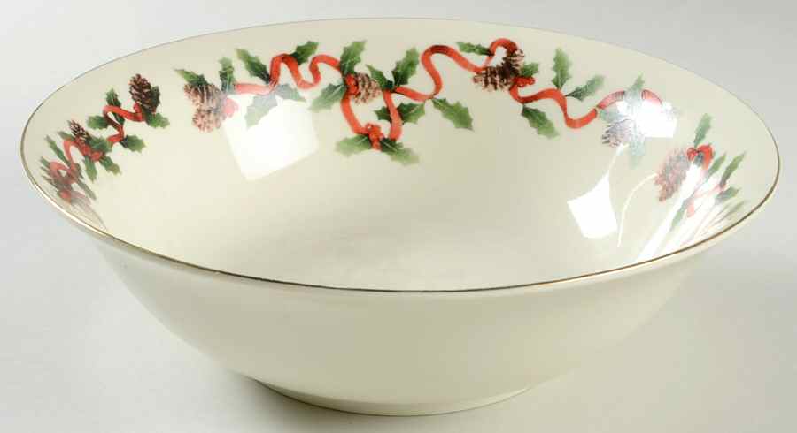Holiday Ribbons 8" Round Vegetable Bowl by Retroneu-1