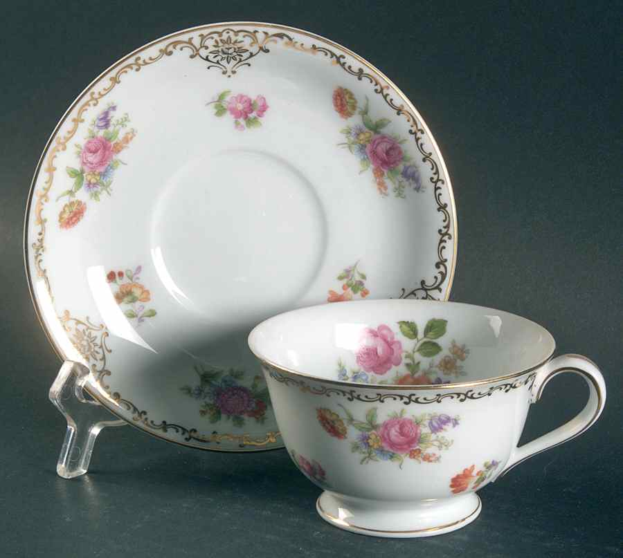 Julia Footed Cup & Saucer Set by Rose (Japan)-1