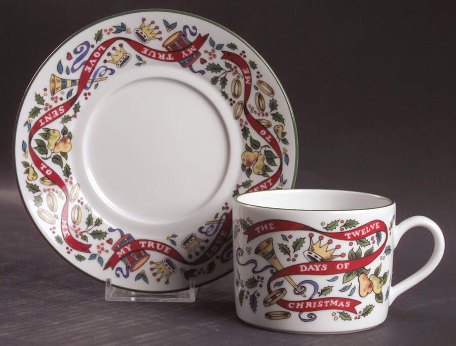 Twelve Days of Christmas Flat Cup & Saucer Set by Royal Worcester-1