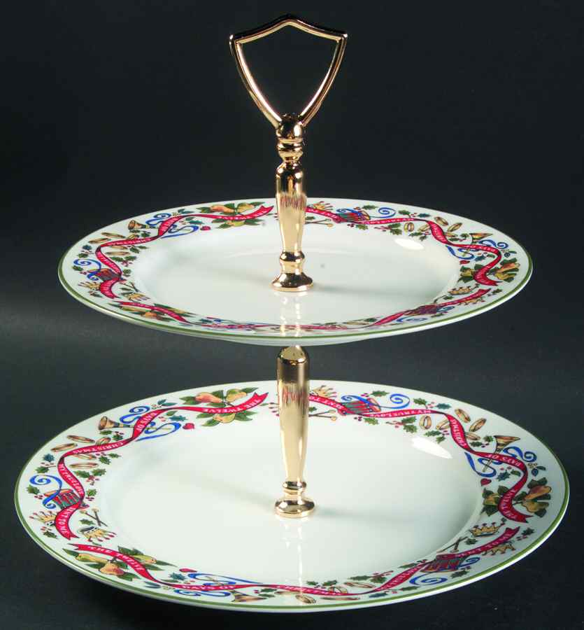 Twelve Days of Christmas 2 Tiered Serving Tray (Dinner & Salad Plate) by Royal Worcester-1