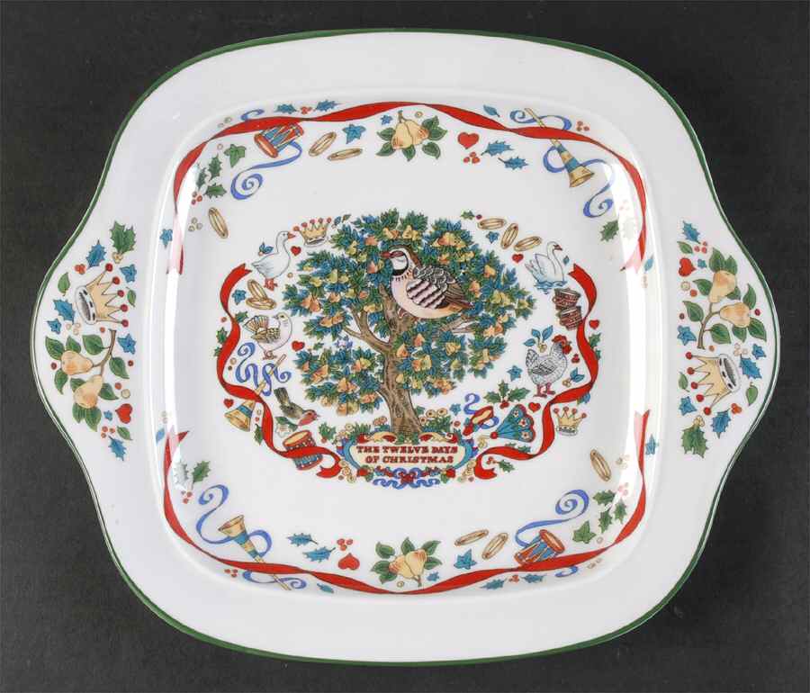 Twelve Days of Christmas Square Handled Cake Plate by Royal Worcester-1