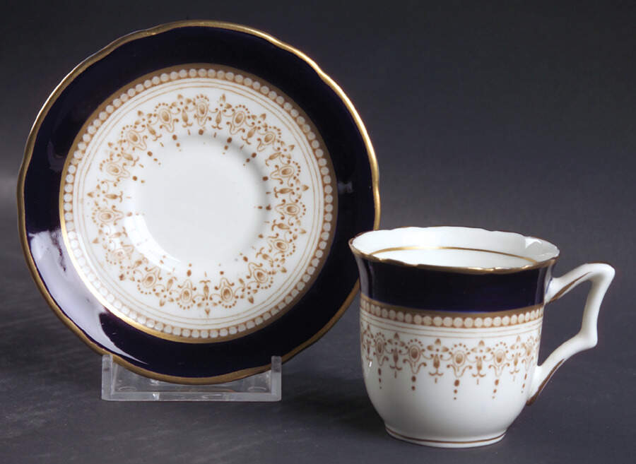 Regency Cobalt Blue (Cream Background) Flat Demitasse Cup & Saucer Set by Royal Worcester-1