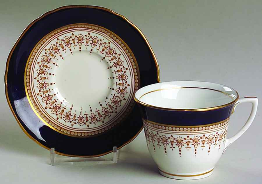 Regency Cobalt Blue (Cream Background) Flat Demitasse Cup & Saucer Set by Royal Worcester-1