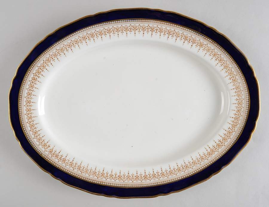 Regency Cobalt Blue (Cream Background) 13" Oval Serving Platter by Royal Worcester-1