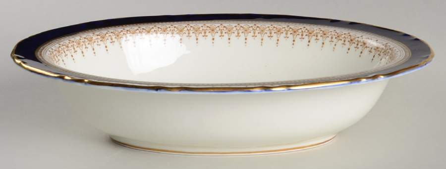 Regency Cobalt Blue (Cream Background) 10" Oval Vegetable Bowl by Royal Worcester-1