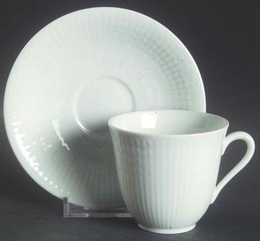 Swedish Grace Snow (White) Flat Demitasse Cup & Saucer Set by Rorstrand-1
