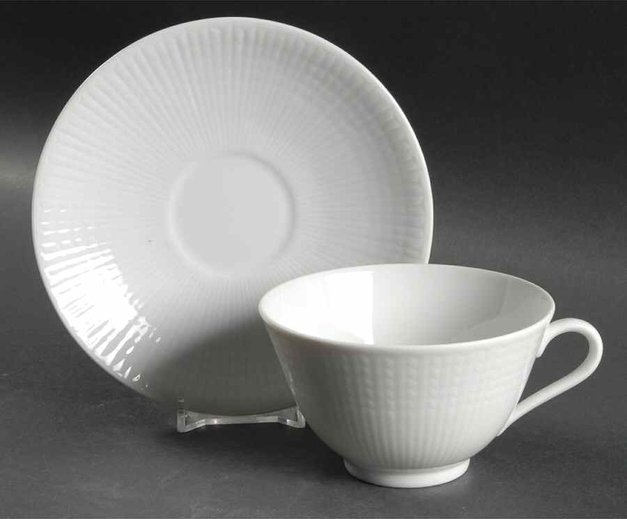 Swedish Grace Snow (White) Footed Cup & Saucer Set by Rorstrand-1