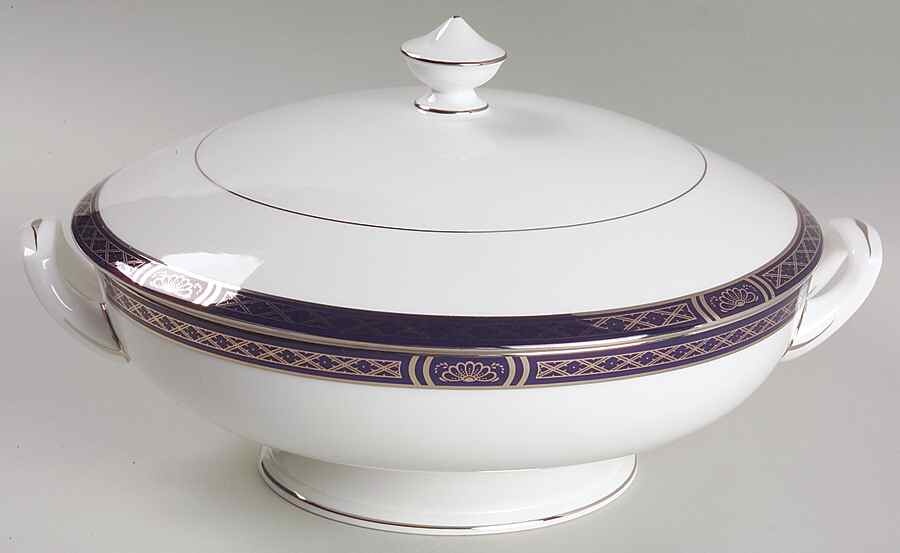Mountbatten Cobalt Blue (Platinum Trim) Round Covered Vegetable by Royal Worcester-1
