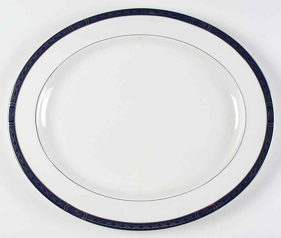 Mountbatten Cobalt Blue (Platinum Trim) 16" Oval Serving Platter by Royal Worcester-1