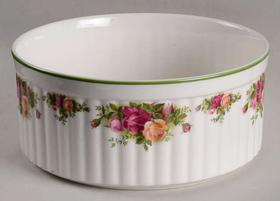 Old Country Roses White (Green Trim) 8" Souffle by Royal Albert-1