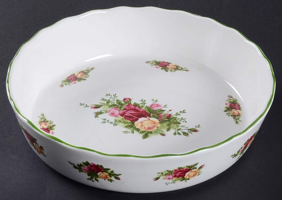 Old Country Roses White (Green Trim) 10" Round Baker by Royal Albert-1