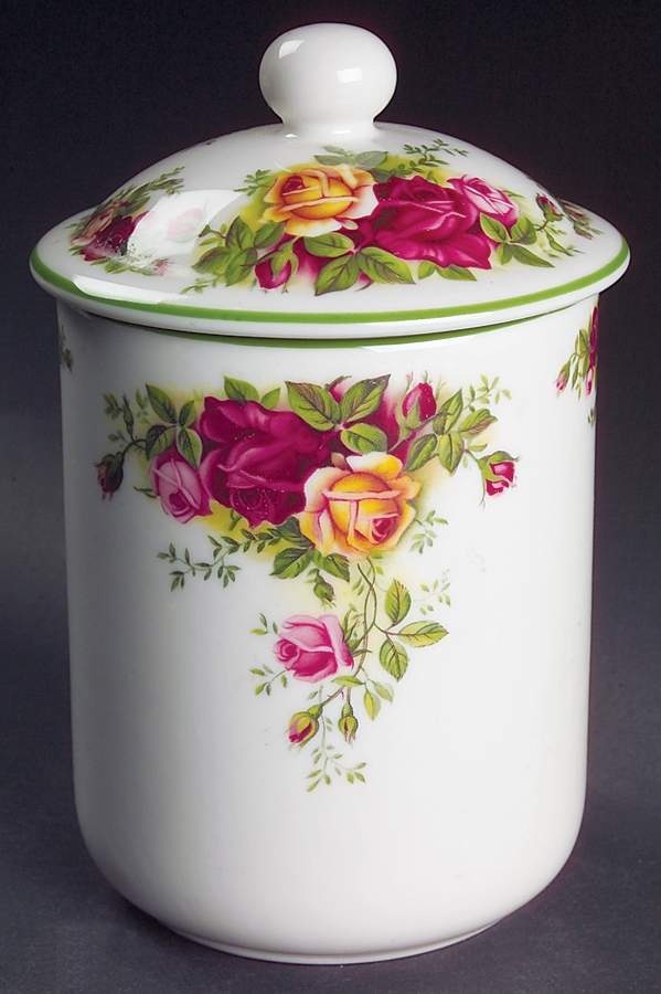 Old Country Roses White (Green Trim) Small Canister & Lid by Royal Albert-1