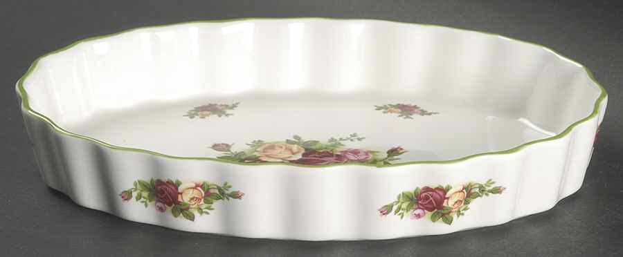 Old Country Roses White (Green Trim) 8" Oval Baker by Royal Albert-1