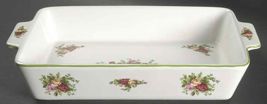 Old Country Roses White (Green Trim) 13"  Rectangular Baker by Royal Albert-1