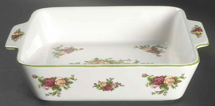 Old Country Roses White (Green Trim) 10" Square Baker by Royal Albert-1