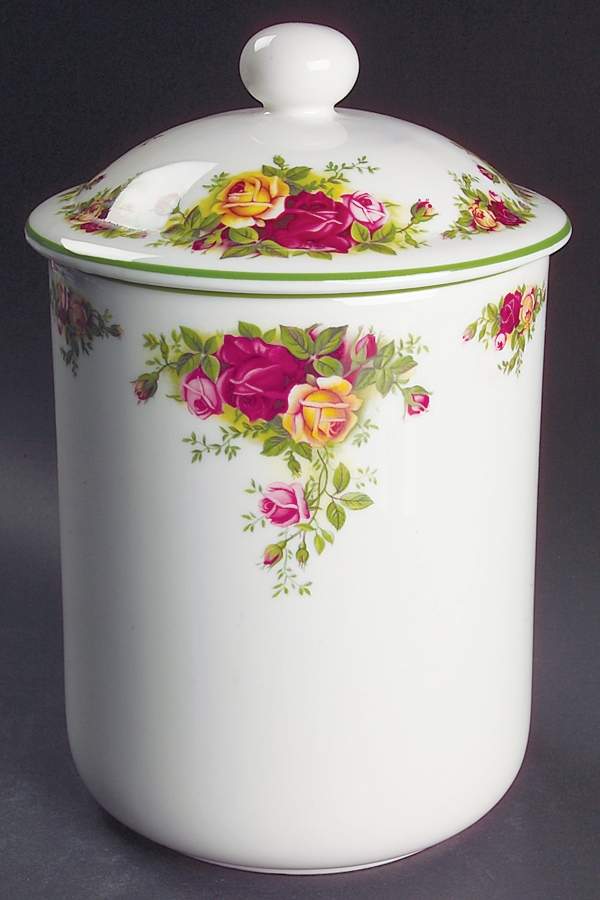 Old Country Roses White (Green Trim) Large Canister & Lid by Royal Albert-1