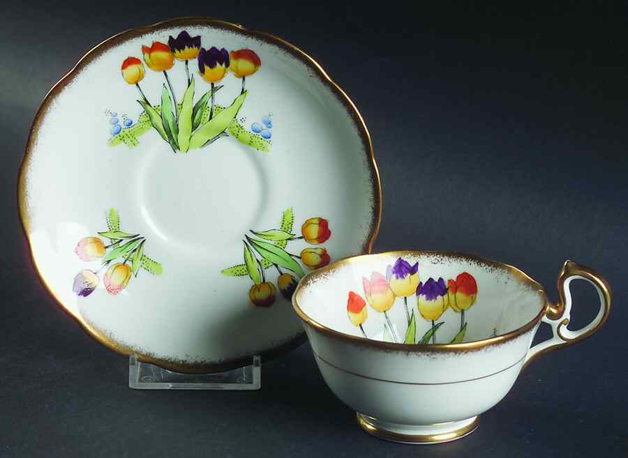 Tulip(Brushed Gold) Footed Cup & Saucer Set by Royal Albert-1
