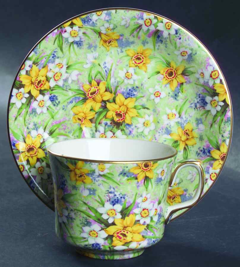 Richmond (Intro 2000, Bone) Flat Cup & Saucer Set by Royal Winton-1